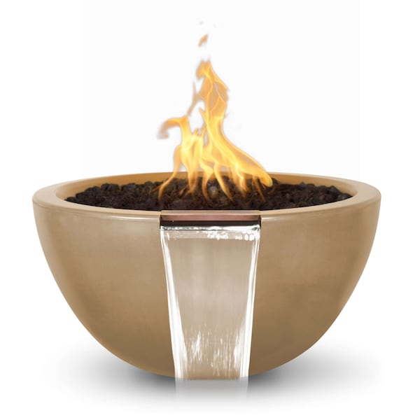 The Outdoor Plus 30 Round Luna Fire & Water Bowl, GFRC Concrete, Brown, Low Voltage Electronic Ignition, Liquid Propane OPT-LUNFW30E12V-BRN-LP - main